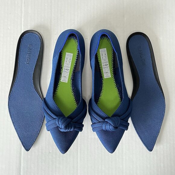 Rothy's The Knot Point II Ocean Blue Pointed Toe Knit Flats Knotted Bow Size 9.5 - Picture 12 of 16